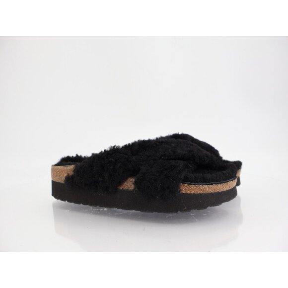 Birkenstock Papillio Daytona Shearling Black Sandals Size 38 7 Platform Slide - Picture 1 of 10